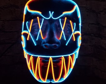 DARK JESTER -Handmade Mask,El Wire Neon,prop,art,Rave outfit,Halloween outfit,Burning Man festival,Party,Glow,Mardi Gras,cosplay,scary,clown