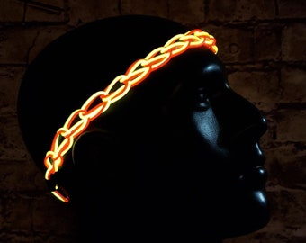 Świecąca opaska na głowę Light-Up Glow Headband™ – ręcznie robiona z drutu EL, regulowana, do stroju, pleciona, EDM, Rave, neonowa, na Halloween, Burning Man, cosplay, imprezę, biżuterię, festiwal, technologię