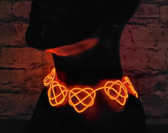 Chain Of Hearts Glow Choker ™ -Light Up Handmade EL Wire Necklace,Outfit,Braided,Rave,Neon,Halloween,burning man,Cosplay,jewelry,Festival