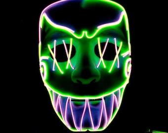 DARK JESTER -Handmade Mask,El Wire Neon,prop,art,Rave outfit,Halloween outfit,Burning Man festival,Party,Glow,Mardi Gras,cosplay,scary,clown
