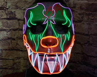 JESTER CLOWN - Neon Mask Handmade,El Wire,Clown,tribal,purge mask,joker,Masquerade,scary,Rave,Halloween mask,Burning Man,Party,Festival,Glow