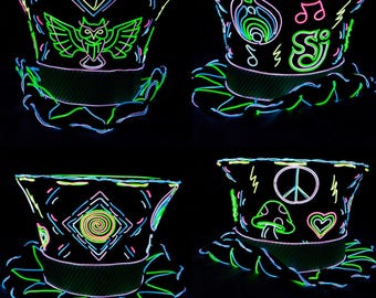 Festival Top Hat-Custom 100% Handmade Neon,El Wire,light up,Mad Hatter,Prop,Steampunk,Costume,burning man,Headpiece,Party,Halloween Outfit