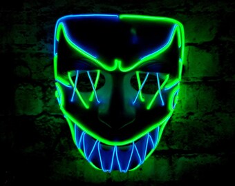 DARK JESTER -Handmade Mask,El Wire Neon,prop,art,Rave outfit,Halloween outfit,Burning Man festival,Party,Glow,Mardi Gras,cosplay,scary,clown