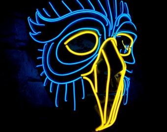 NIGHT OWL -Neon Mask Handmade,EL Wire,Owl,Hawk,Outfit,Animal Mask,Edm,Rave Mask,Halloween,Burning Man,Cosplay,Party,Falcon,Festival,Glow