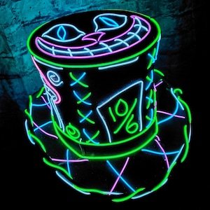 Tea Party Top Hat -Custom Handmade Neon Hats,El Wire,light up,Mad Hatter,Prop,Steampunk,Costume,burning man,Headpiece,Party,Halloween Outfit