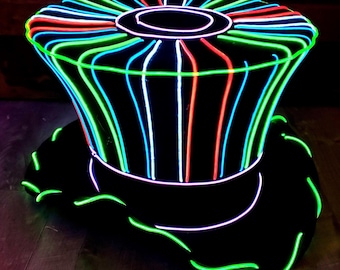 Striped Neon Top Hat -Custom 100% Handmade Hat,El Wire,light up,Mad Hatter,Prop,Steampunk,Costume,burning man,Headpiece,Party,Halloween