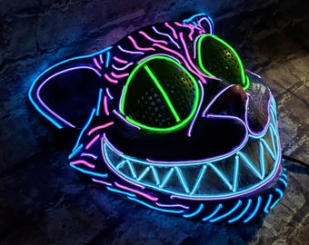 CREEPY CAT ~ Light Up Cat Mask,Sculpted,Custom,Resin,El Wire,Painted,Rave,Burning Man Festival,Cosplay,Halloween,Cheshire,Masquerade,neon