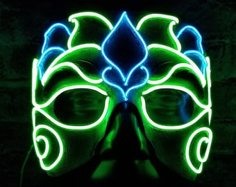 LOTUS FLOWER - Neon Half Mask Handmade,El Wire,Masquerade,art,Rave,Halloween,Burning Man,Goddess,Venetian,Party,Festival,Glow,Mardi Gras,fun