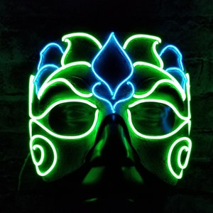 LOTUS FLOWER - Neon Half Mask Handmade,El Wire,Masquerade,art,Rave,Halloween,Burning Man,Goddess,Venetian,Party,Festival,Glow,Mardi Gras,fun