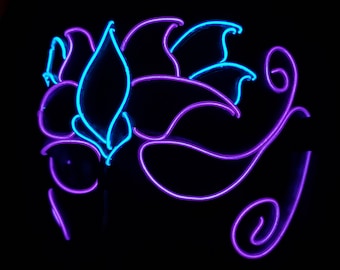 LOTUS FLOWER - Neon Half Mask Handmade,El Wire,Masquerade,art,Rave,Halloween,Burning Man,Goddess,Venetian,Party,Festival,Glow,Mardi Gras,fun