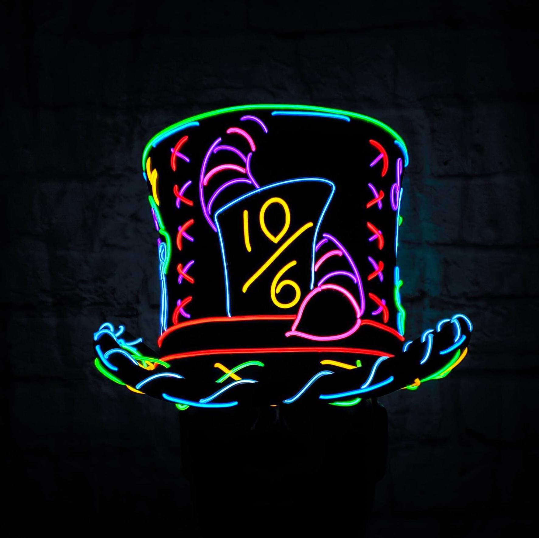 Custom Neon Top Hat – Handmade EL Wire Light up Headpiece | Unique