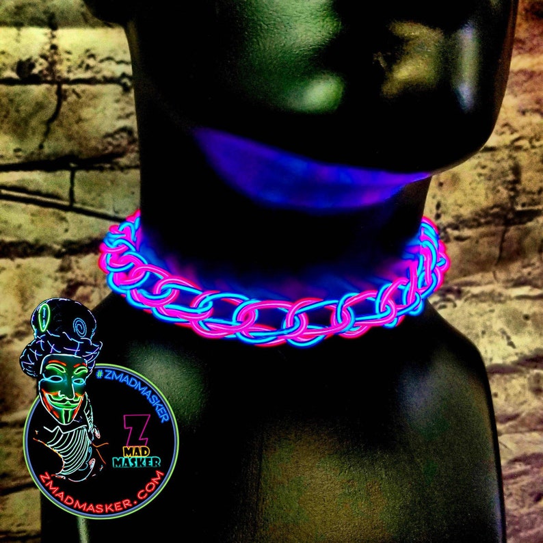 Light-Up Glow Choker ™ Handmade EL Wire Necklace,Outfit,Braided,EDM,Rave,Neon,Halloween,burning man,Cosplay,Party,jewelry,Festival,original image 3