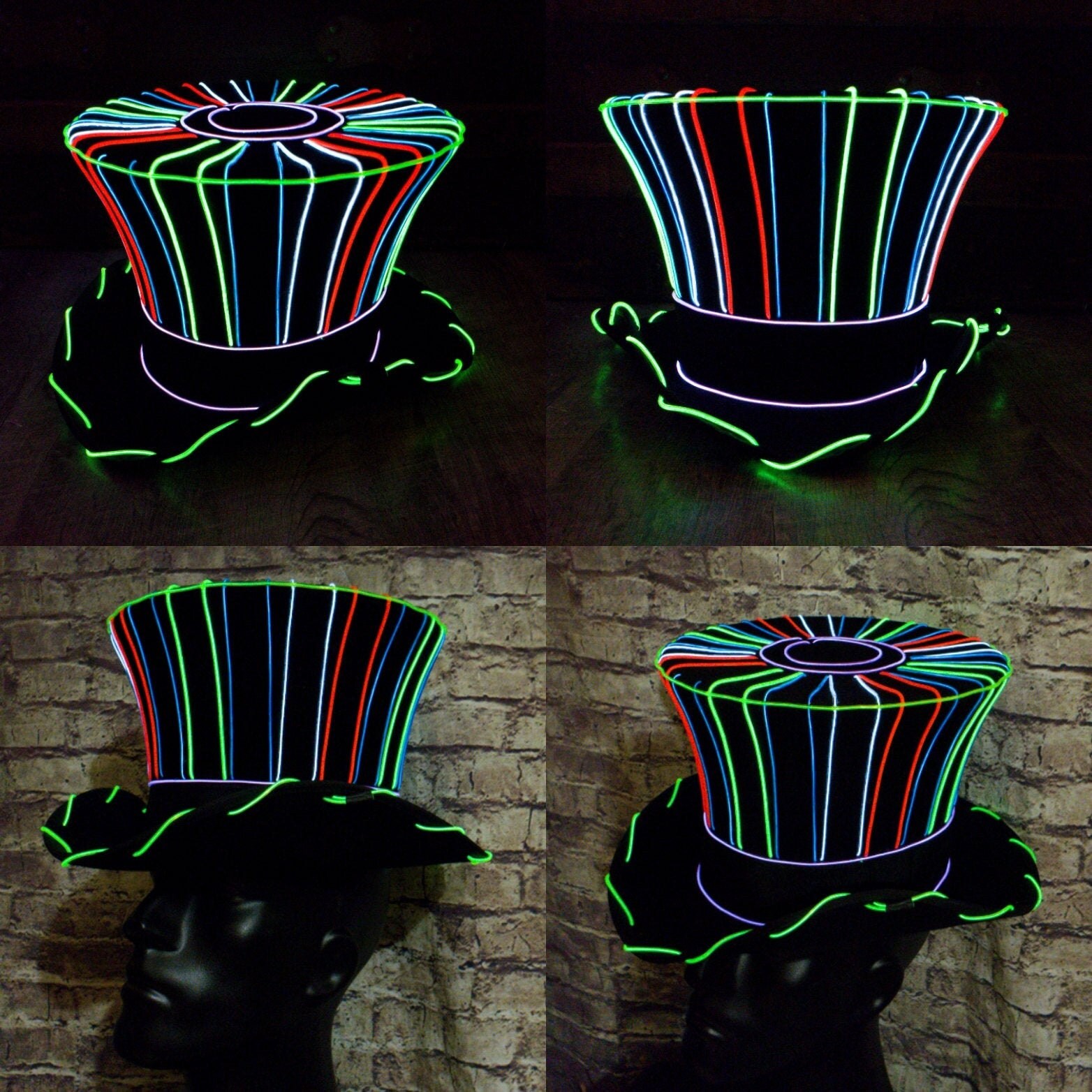 Neon Top Hat Custom LED Light Up HatEl WireRaveMad Etsy