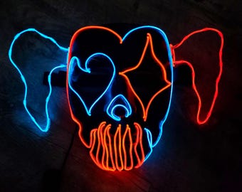 Lady Pigtail Neon Mask – Handmade EL Wire Glow Cosplay | Light Up 3D Skull Mask, Rave Festival Costume, Halloween Masquerade Wear