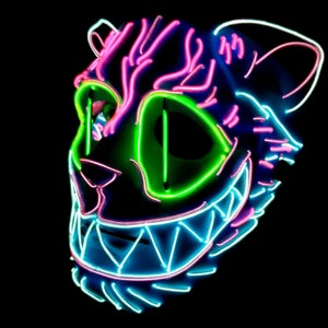 SMILING CAT -Neon Mask Handmade,EL Wire,Cheshire Cat,Outfit,Masquerade,edc,Rave Mask,Halloween,Burning Man,Cosplay,Party,Festival,Glow,Kandi