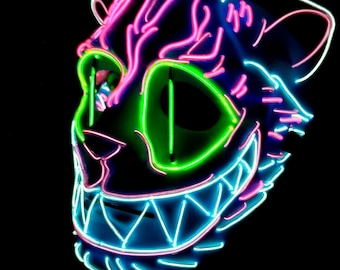 SMILING CAT -Neon Mask Handmade,EL Wire,Cheshire Cat,Outfit,Masquerade,edc,Rave Mask,Halloween,Burning Man,Cosplay,Party,Festival,Glow,Kandi