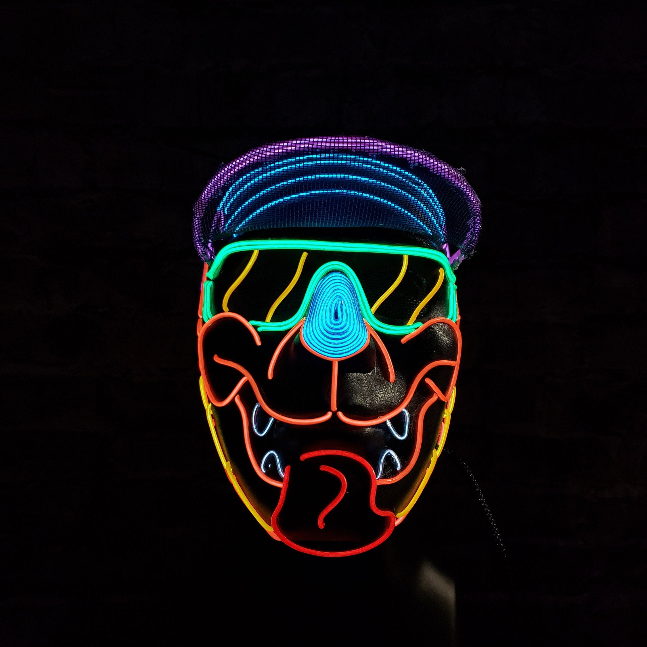 Groovy Bear -neon Mask Handmade,el Wire,griz,dog,outfit,animal