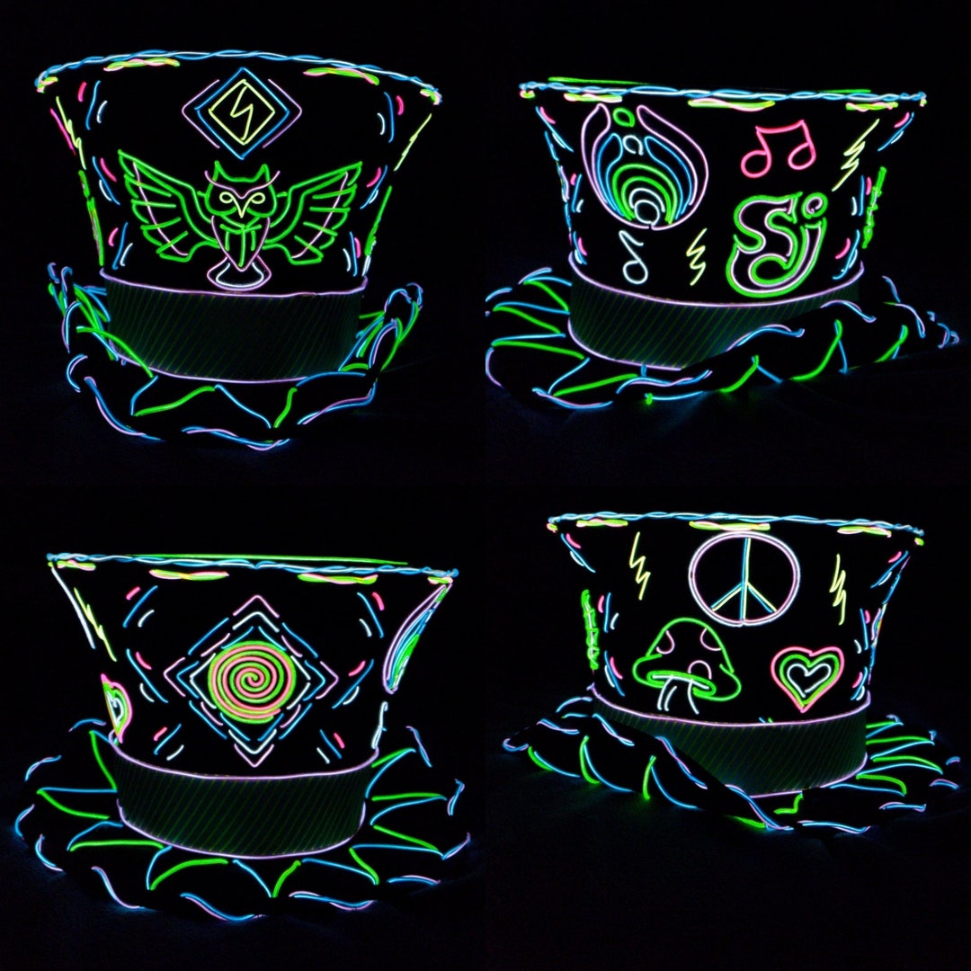 Festival Top Hatcustom 100 Handmade Neon,el Wire,light Up,mad Hatter