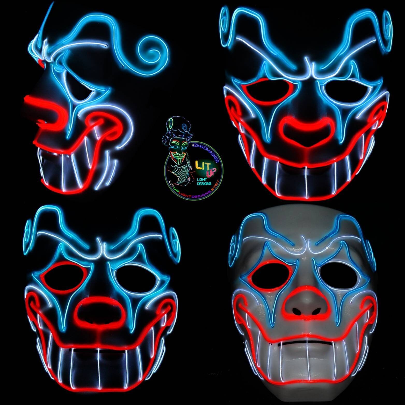 Creepy Clown Light up Mask 15ft of EL Etsy