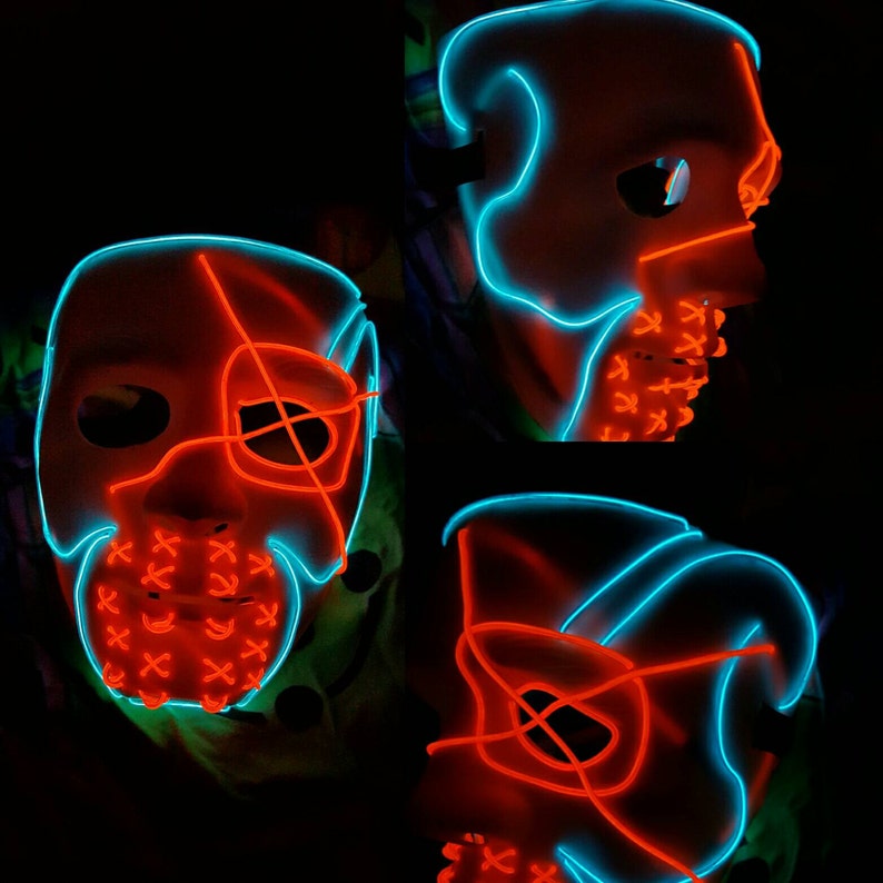 DEADSHOT Style~ LED Light Up Mask,El Wire,Rave Mask,Handmade,Purge Mask,Glow,Futuristic,Neon,Festival,Halloween,villain,Cosplay,dc,Comic Con