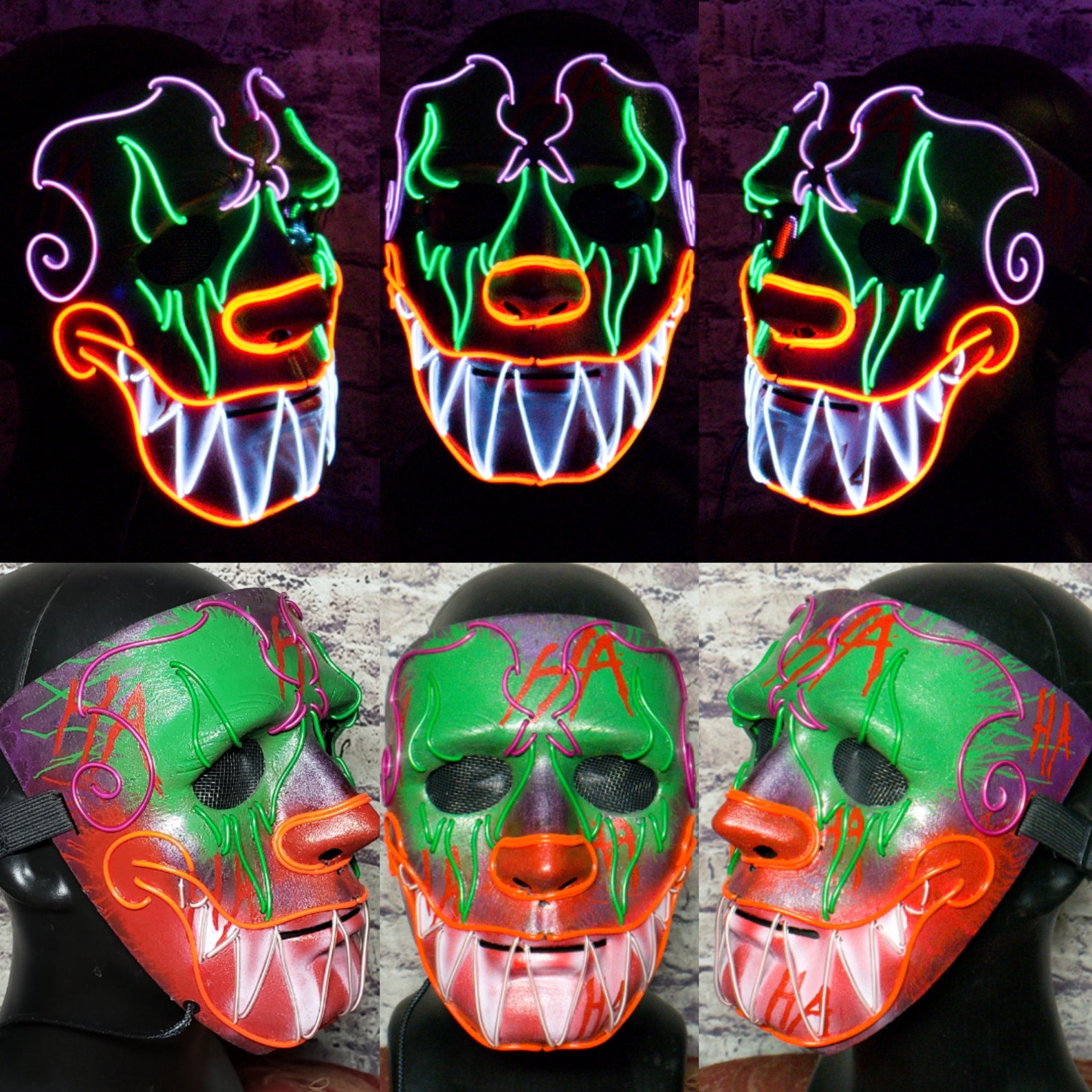 SCARY CLOWN LED Light Up MaskEl WireJuggaloClown Etsy