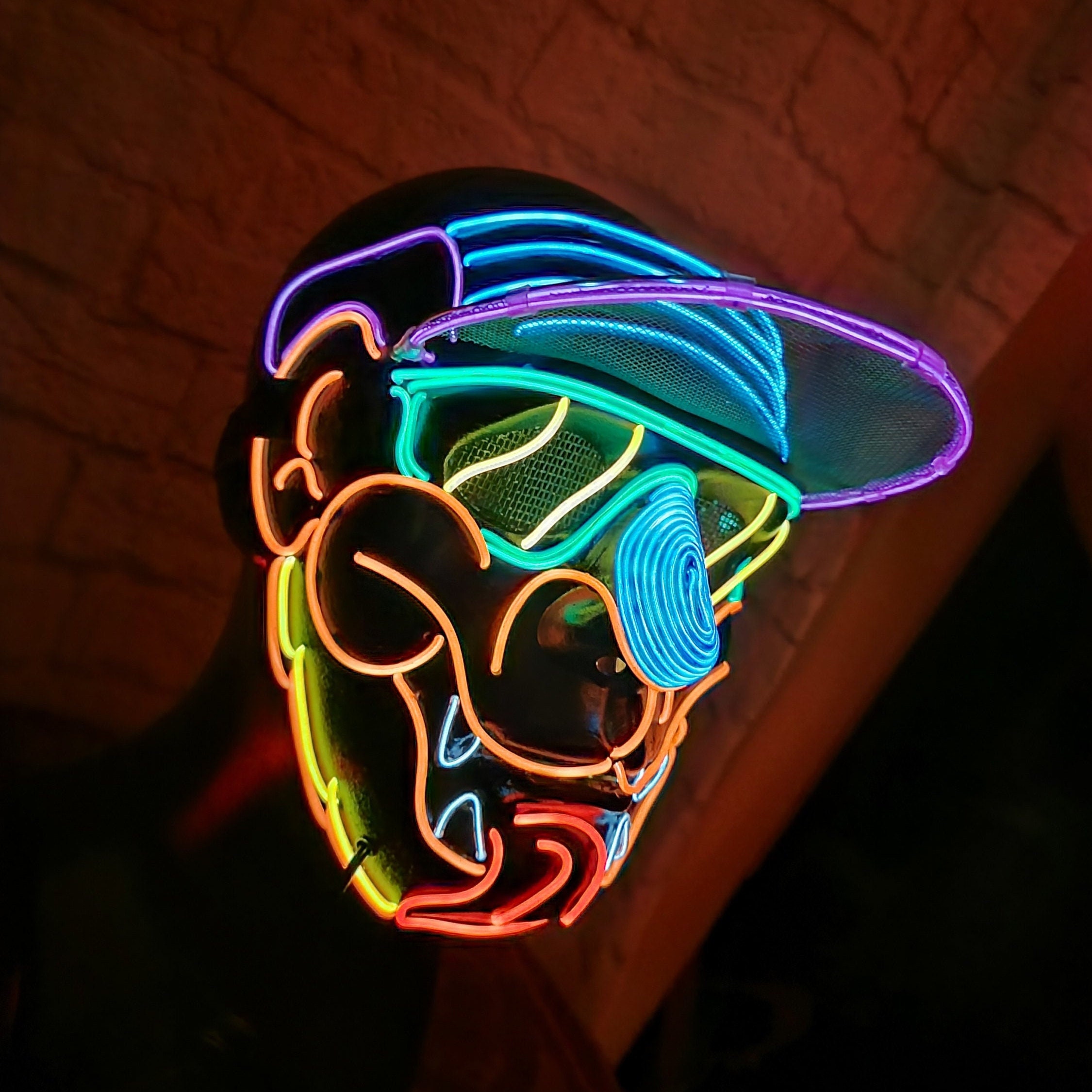 Groovy Bear -Neon Mask Handmade,EL Wire,Griz,dog,Outfit,Animal Mask,Edm,Rave Mask,Halloween,Burning Man,Cosplay,Party,Festival,Glow,light