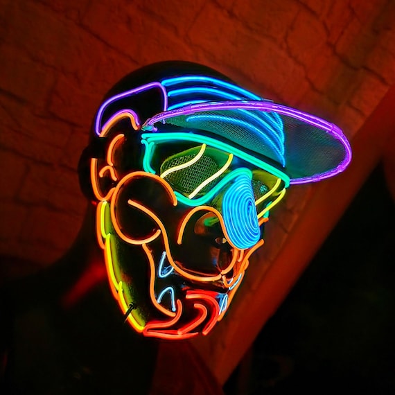 Groovy Bear -neon Mask Handmade,el Wire,griz,dog,outfit,animal