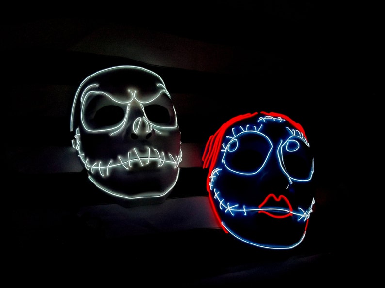 SALLY ~ LED Light Up Mask,El Wire,Halloween,Stitched,Tim Burton,Cosplay,Rave Mask,Face Mask,Party Mask,Masquerade Mask,Festival,edc,Scary