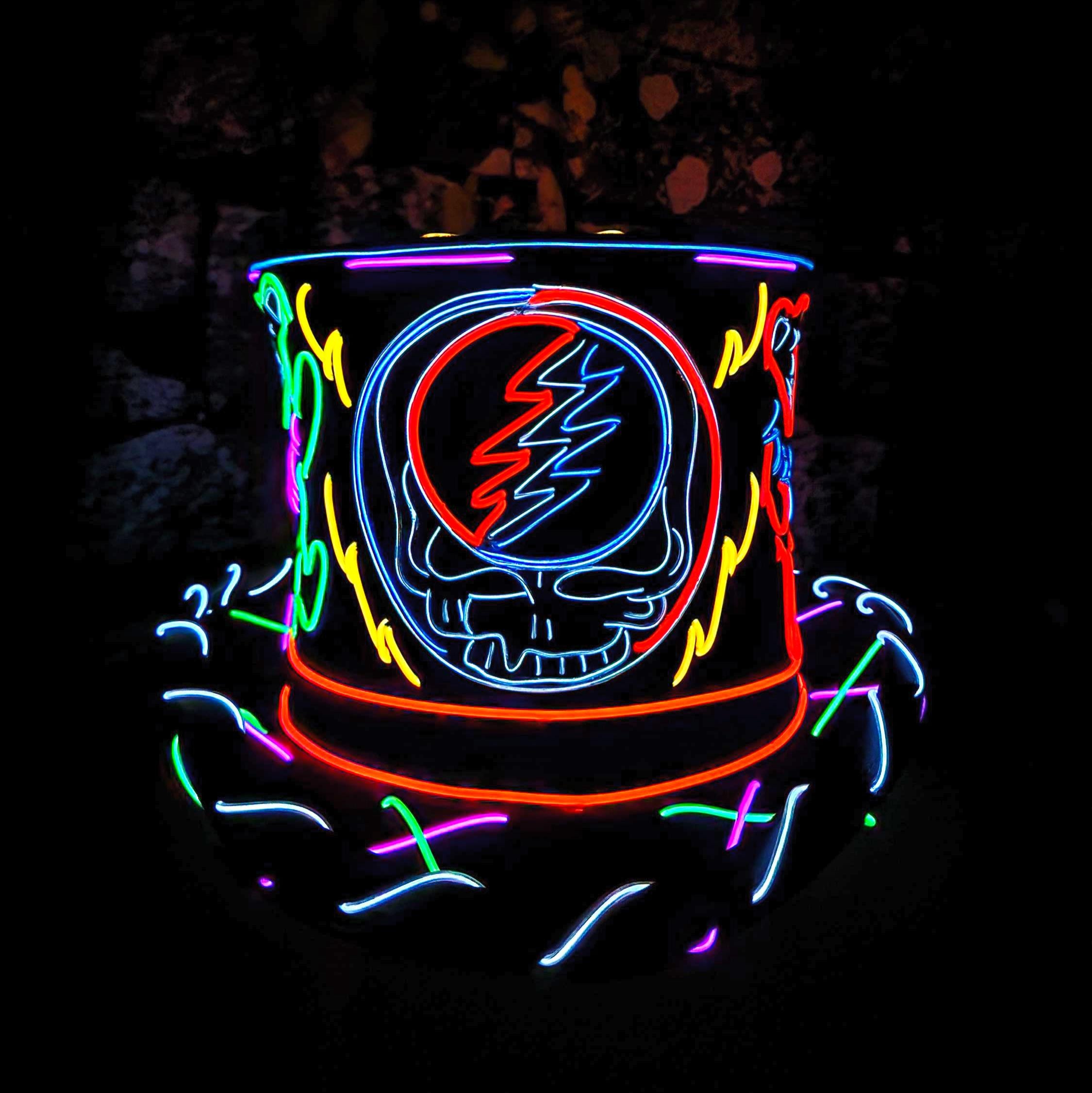 Dead Head Glow Top Hat – Handmade EL Wire Neon Steampunk Headpiece
