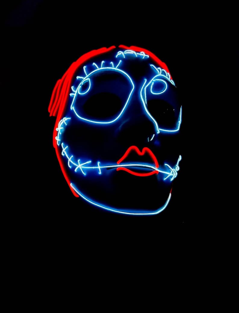 SALLY ~ LED Light Up Mask,El Wire,Halloween,Stitched,Tim Burton,Cosplay,Rave Mask,Face Mask,Party Mask,Masquerade Mask,Festival,edc,Scary