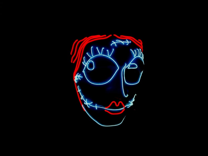SALLY ~ LED Light Up Mask,El Wire,Halloween,Stitched,Tim Burton,Cosplay,Rave Mask,Face Mask,Party Mask,Masquerade Mask,Festival,edc,Scary