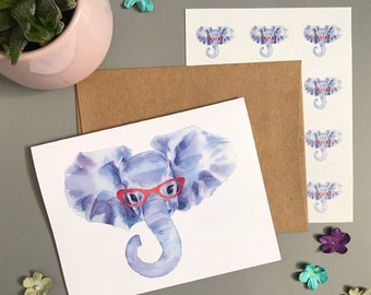 Elephant in Glasses Note Card Set