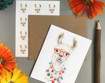 Llama in Glasses Note Card Set
