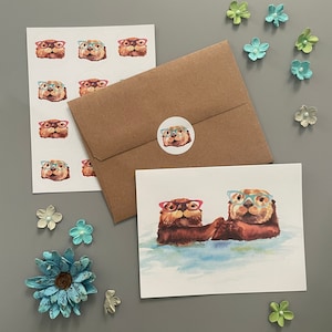 Otters in Glasses Note Card Set