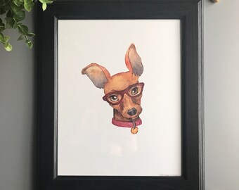 Dog in Glasses Print- Min Pin