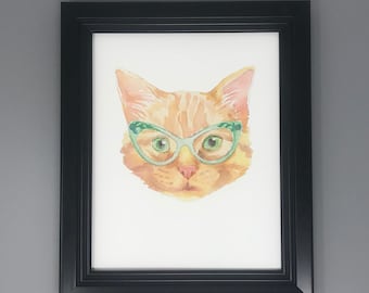 Orange Cat in Glasses Print