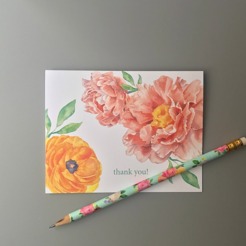 Floral Thank You Card Set Etsy