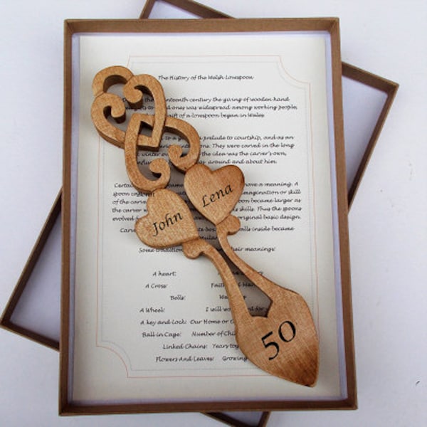 Golden Wedding 50th Anniversary Personalised Oak Lovespoon, Celebration Keepsake