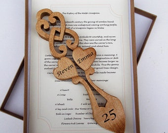 Silver Wedding 25th Anniversary Personalised Oak Lovespoon, Carved by Hand, Handmade ,Gift box option