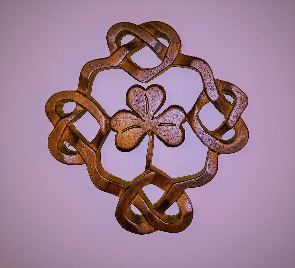 Irish Shamrock Celtic Heart Knot Wood Carving Wall Carving Etsy