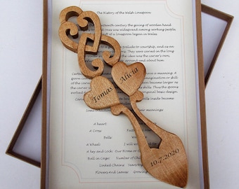 Personalised Oak Lovespoon - InterLinked Carved Hearts  Wedding, Anniversary,Engagement, Celebration, Love Token with Meaning,