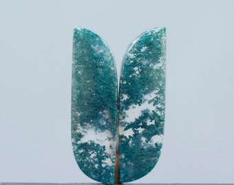 Green Moss Agate Gemstone Pair: Indonesian Loose Gemstones