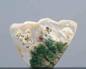 Green Moss Agate Gemstone: Raw Polished Indonesian Agate (31x23x5 mm)