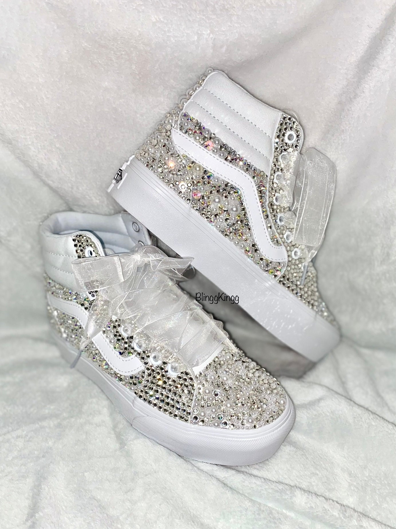 Vans Shoes custom rhinestone,White,Size 8