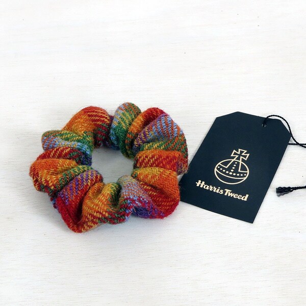 Harris Tweed scrunchies, rainbow hair tie, gift for friend, gift for wife, wool anniversary