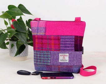 Harris Tweed patchwork bag, small crossbody bag, wool anniversary gift for wife