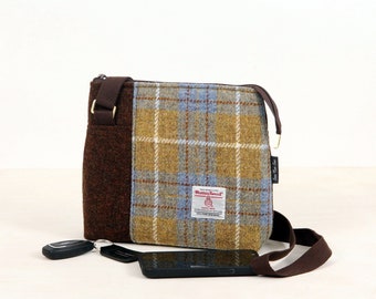 Harris tweed crossbody bag, shoulder bag, wool anniversary gift for wife, small wool purse