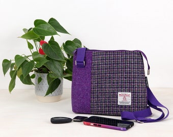 Harris tweed crossbody bag, shoulder bag, wool anniversary gift for wife, small wool purse