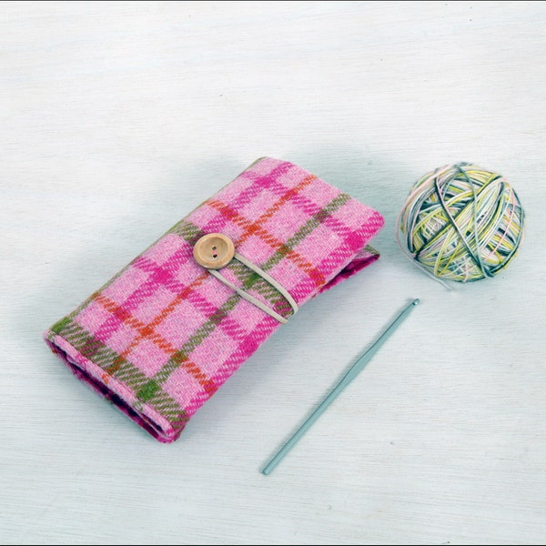 Harris tweed crochet hook case, luxury crochet hook roll, gift for crochet lover