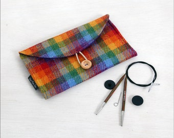Interchangeable knitting needles case, Harris tweed needle pouch, gift for knitter, wool anniversary gift for wife.